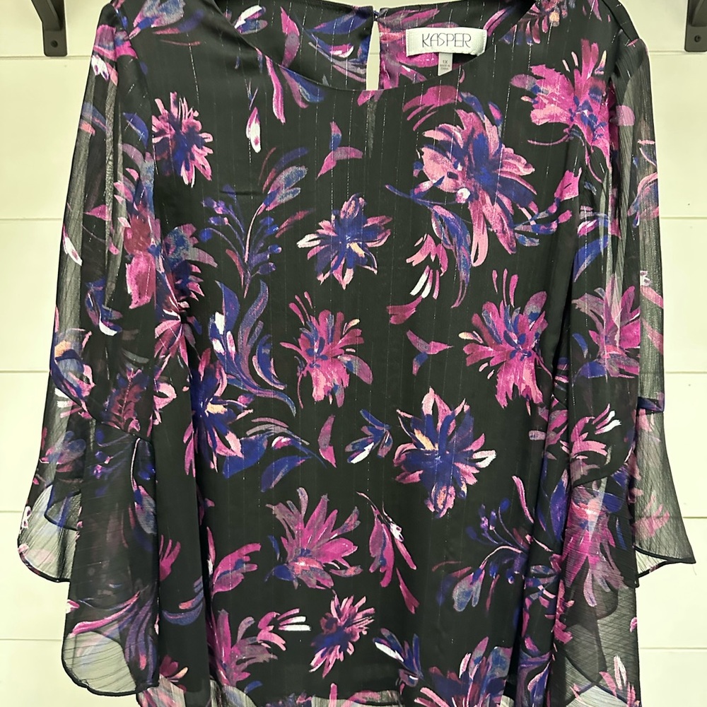 Kasper Women's Sheer Floral Blouse - Black and Purple
